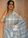 Banarasee Handwoven Shaded Tissue Saree With Silver Zari Border-Grey