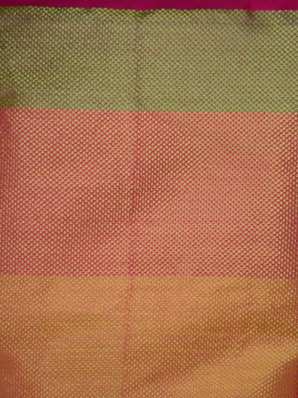 Banarasee Chanderi Cotton Temple Border Saree-Yellow