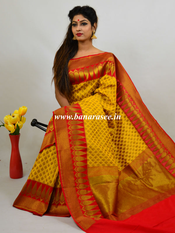 Banarasee Art Silk Saree With Antique Zari Work-Yellow