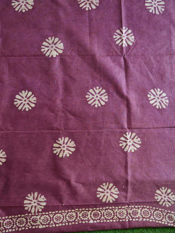 Handloom Khadi Cotton Hand-Dyed Batik Pattern Salwar Kameez Dupatta Set-Green & Purple
