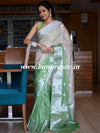 Banarasee Handwoven Semi-Chiffon Saree With Silver Zari & Dual Color-Light Green & White