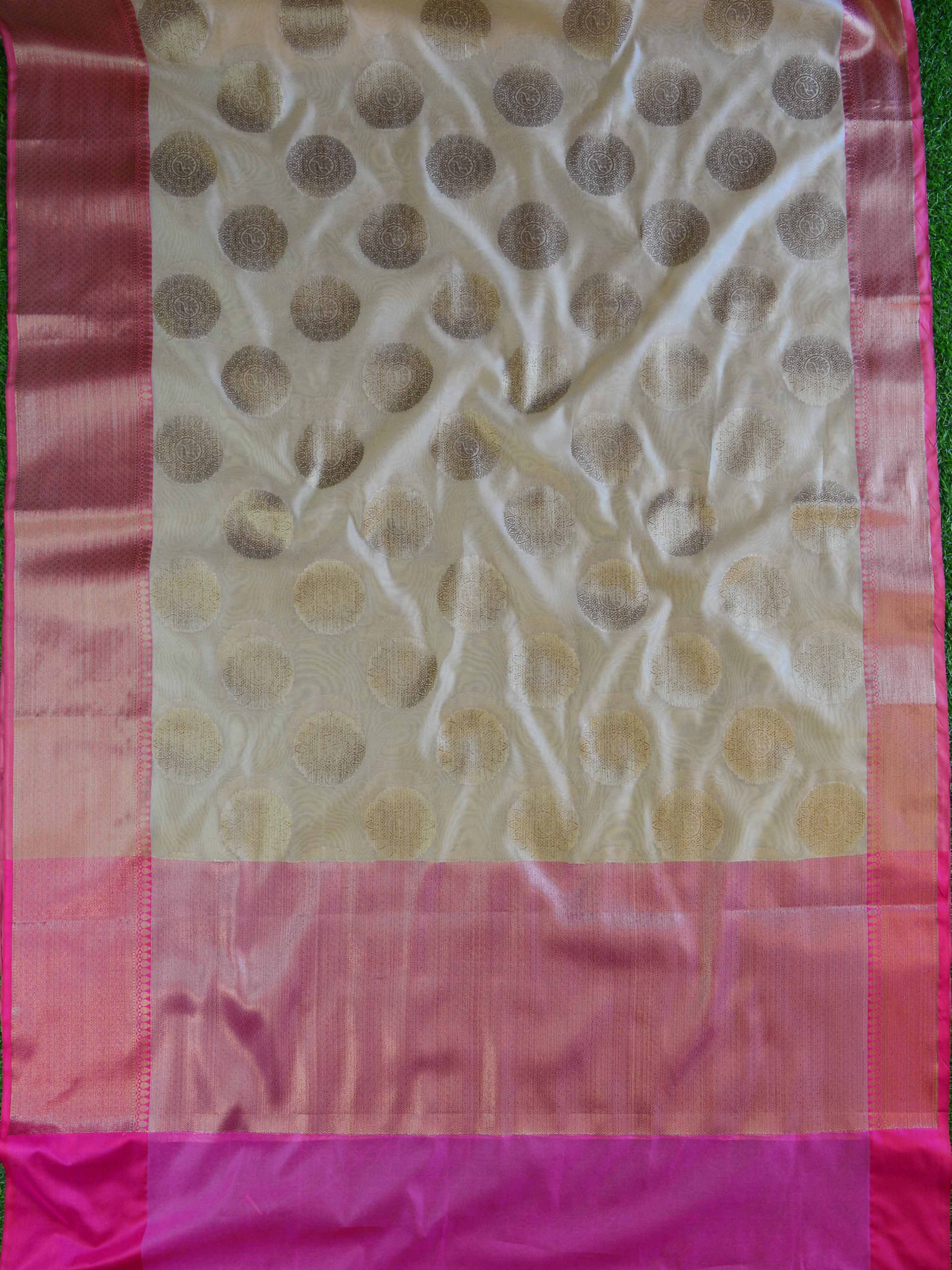Banarasee Cotton Silk Mix Saree With Antique Zari Buta Design-Beige