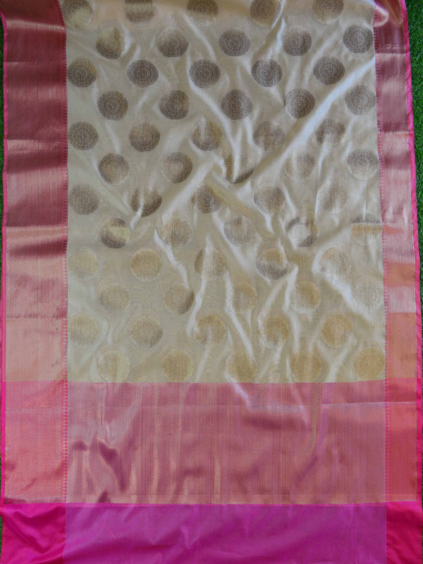 Banarasee Cotton Silk Mix Saree With Antique Zari Buta Design-Beige
