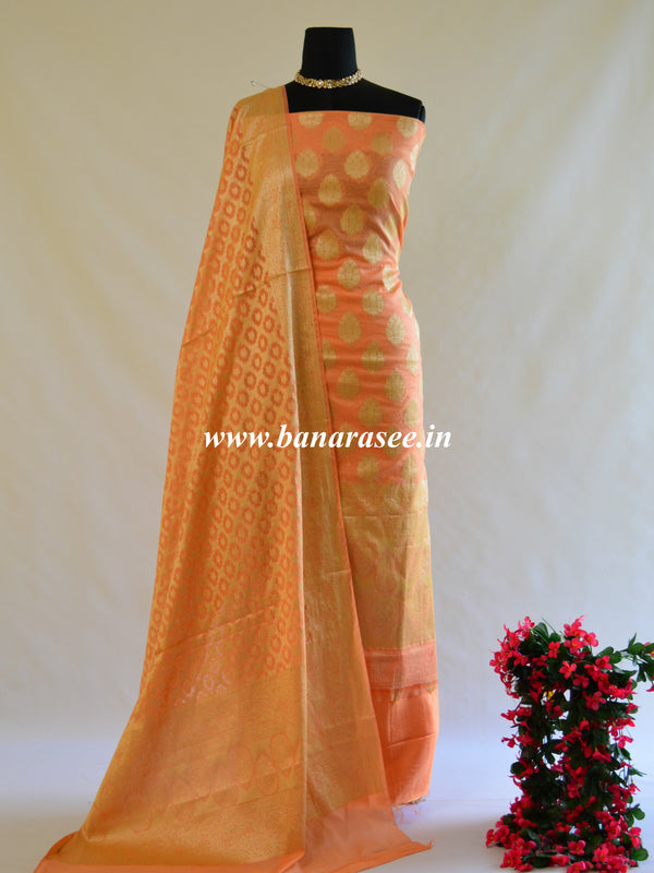 Banarasee Salwar Kameez Cotton Silk Gold Zari Buti Woven Fabric-Orange