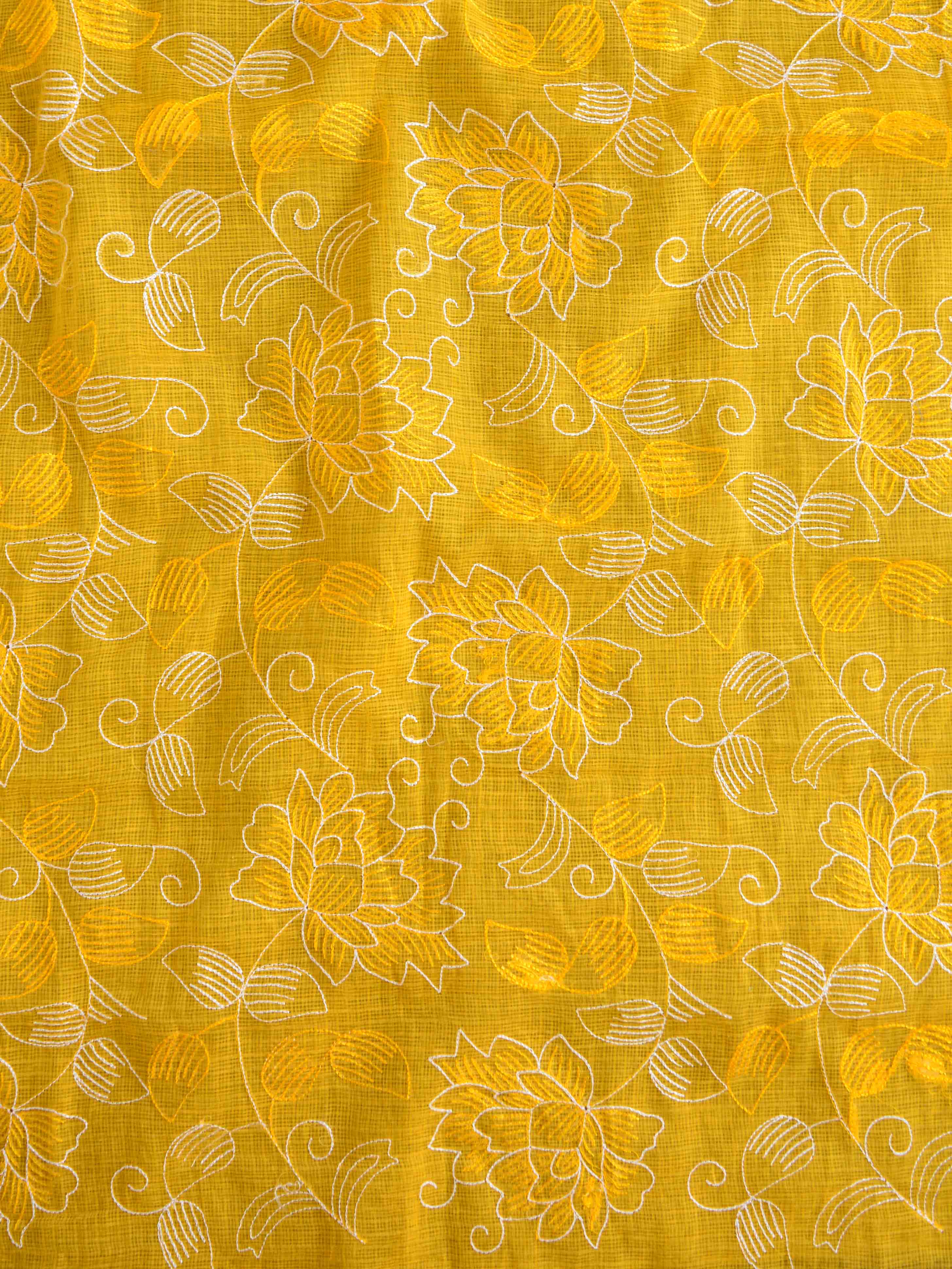 Banarase Kota Doria Heavy Hand-Embroidered Salwar Kameez Dupatta Set-Yellow