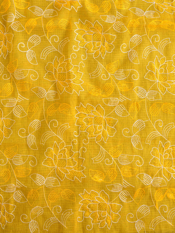 Banarase Kota Doria Heavy Hand-Embroidered Salwar Kameez Dupatta Set-Yellow