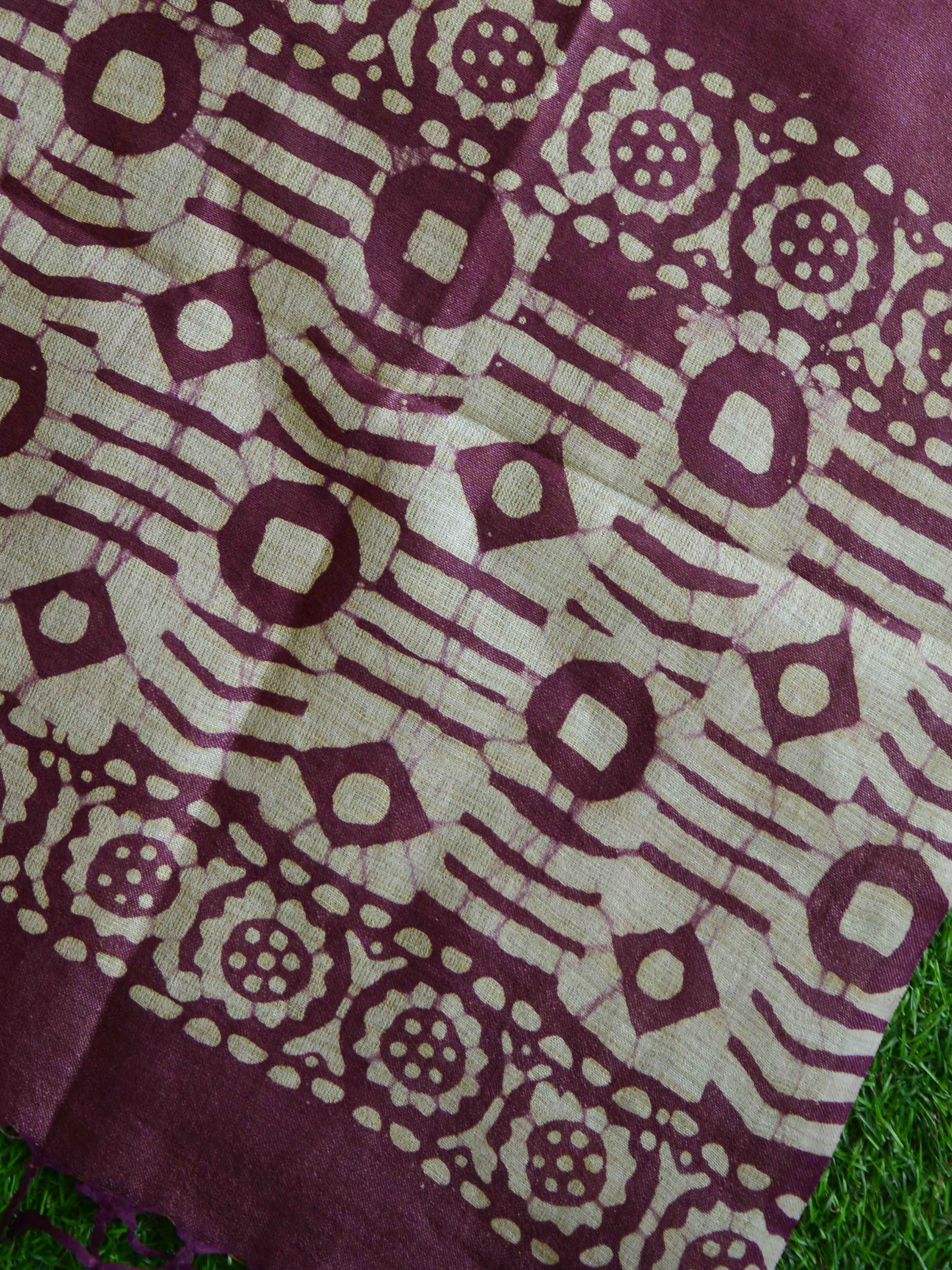 Handloom Khadi Cotton Hand-Dyed Batik Pattern Salwar Kameez Dupatta Set-Green & Purple
