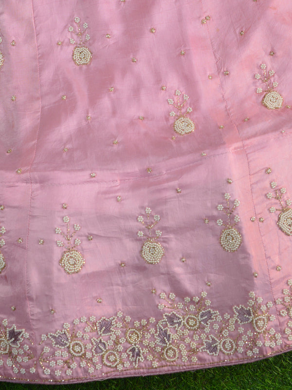 Banarasee Semi-Stitched Katdana & Zardozi Hand-work Lehenga Blouse & Dupatta-Pink