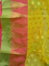 Banarasee Chanderi Cotton Temple Border Saree-Yellow