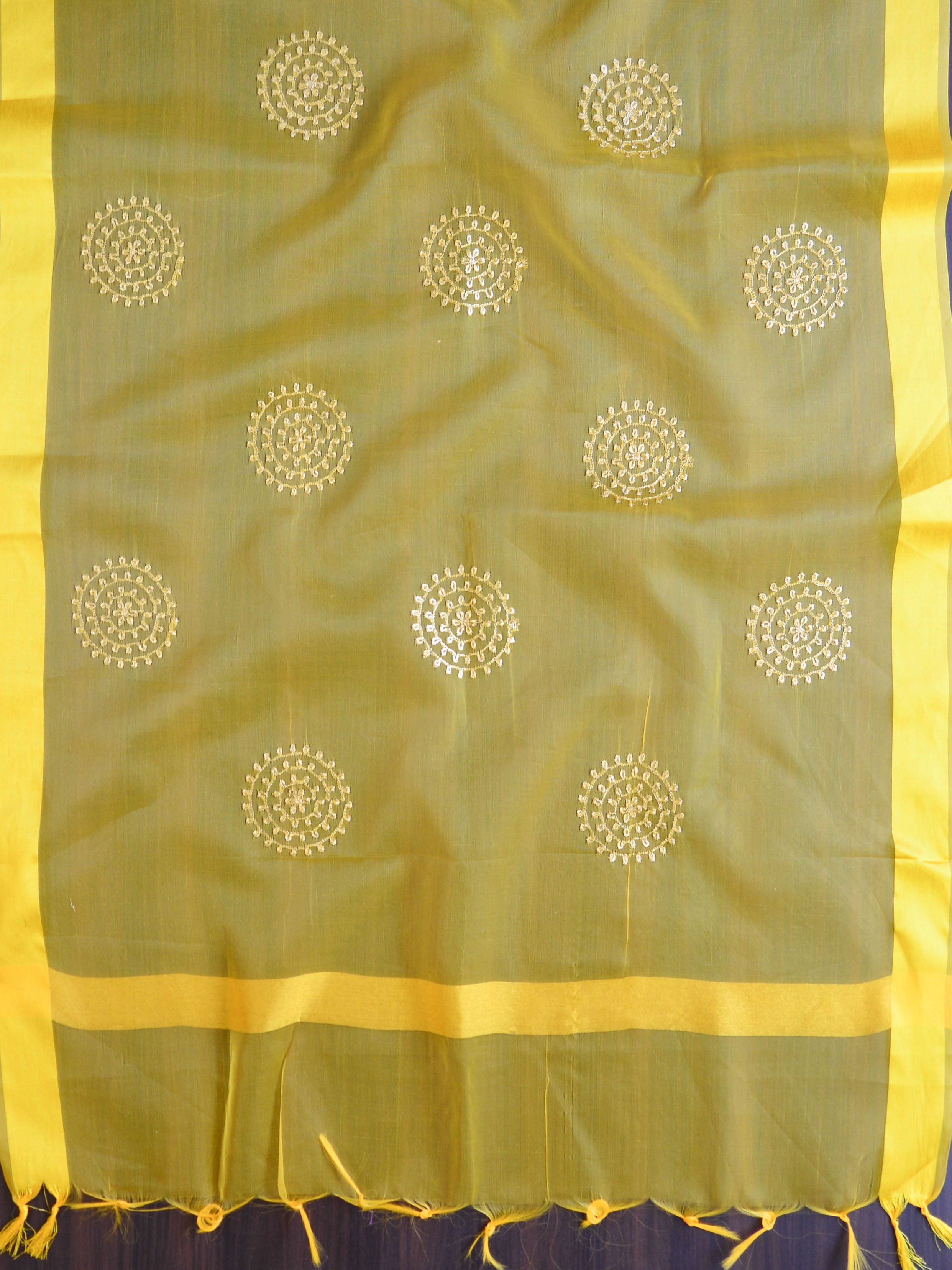Banarasee Embroidered Gold Buta Design Organza Dupatta-Yellow