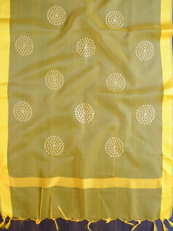 Banarasee Embroidered Gold Buta Design Organza Dupatta-Yellow
