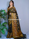 Banarasee Handwoven Semi-Chiffon Saree With Tree Buta & Broad Border-Black