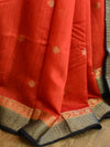 Banarasee Handwoven Pure Muga Silk Sari Buti With Floral Border & Pallu-Red