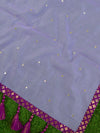 Banarasee Handloom Chanderi Brocade Border Saree With Mirror Work & Brocade Blouse-Purple