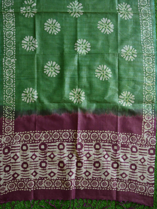 Handloom Khadi Cotton Hand-Dyed Batik Pattern Salwar Kameez Dupatta Set-Green & Purple