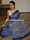 Handloom Mul Cotton Ajrakh Print Saree-Indigo