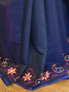 Banarasee Chanderi Cotton Hand-Embroidered Saree-Deep Blue