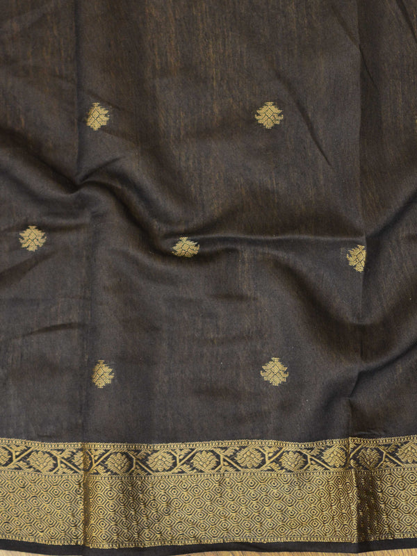 Banarasee Handwoven Pure Muga Silk Sari Buti With Floral Border & Pallu-Red