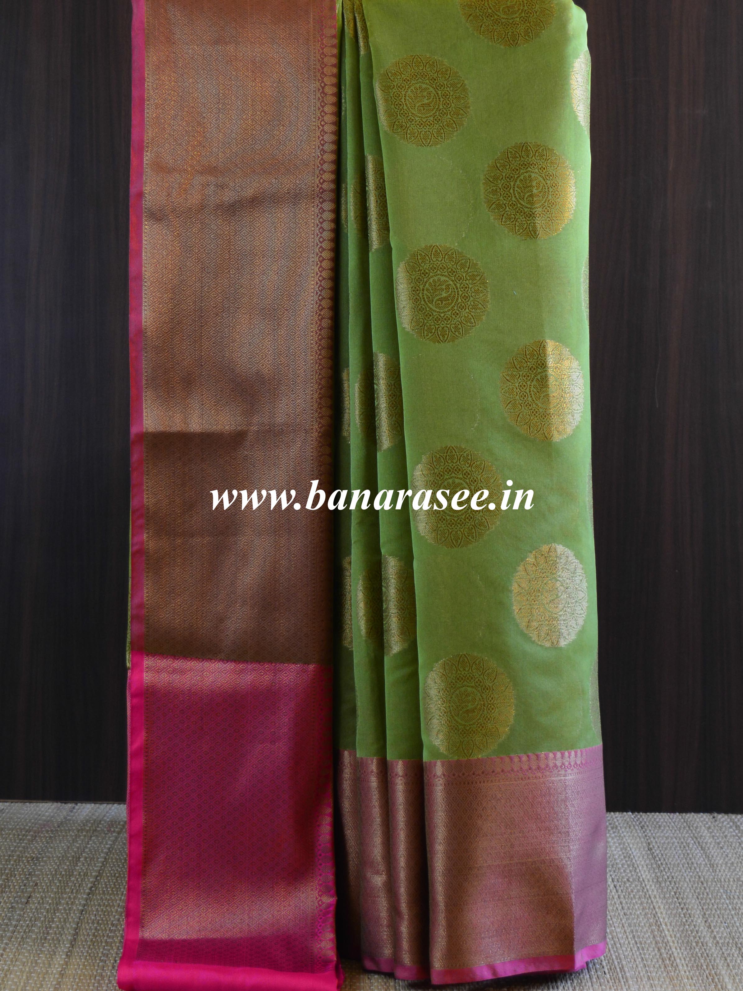 Banarasee Cotton Silk Mix Saree With Antique Zari Buta Design-Henna Green