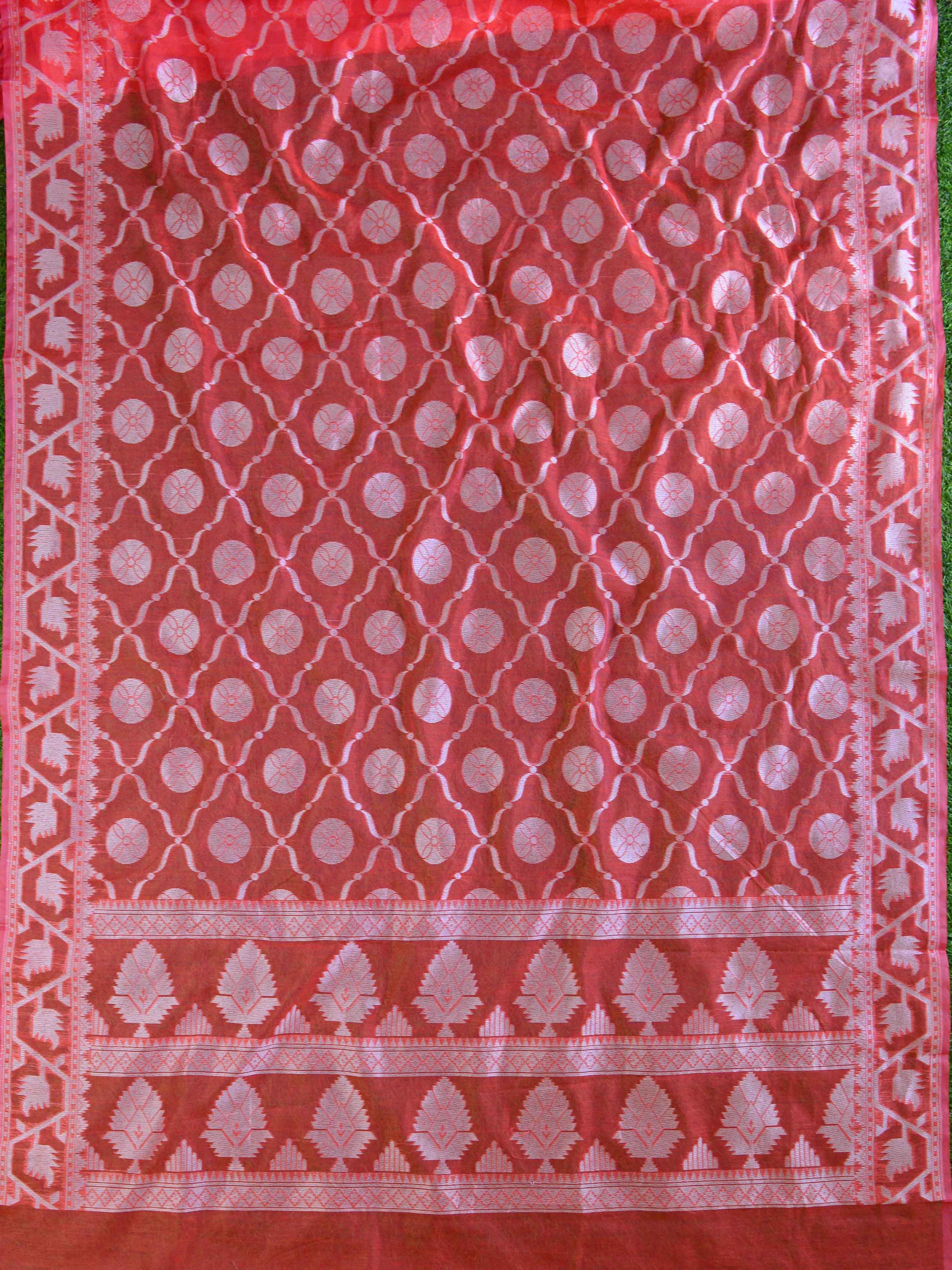 Banarasee Cotton Jamdani Saree With Resham Jaal-Peach