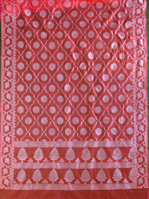Banarasee Cotton Jamdani Saree With Resham Jaal-Peach