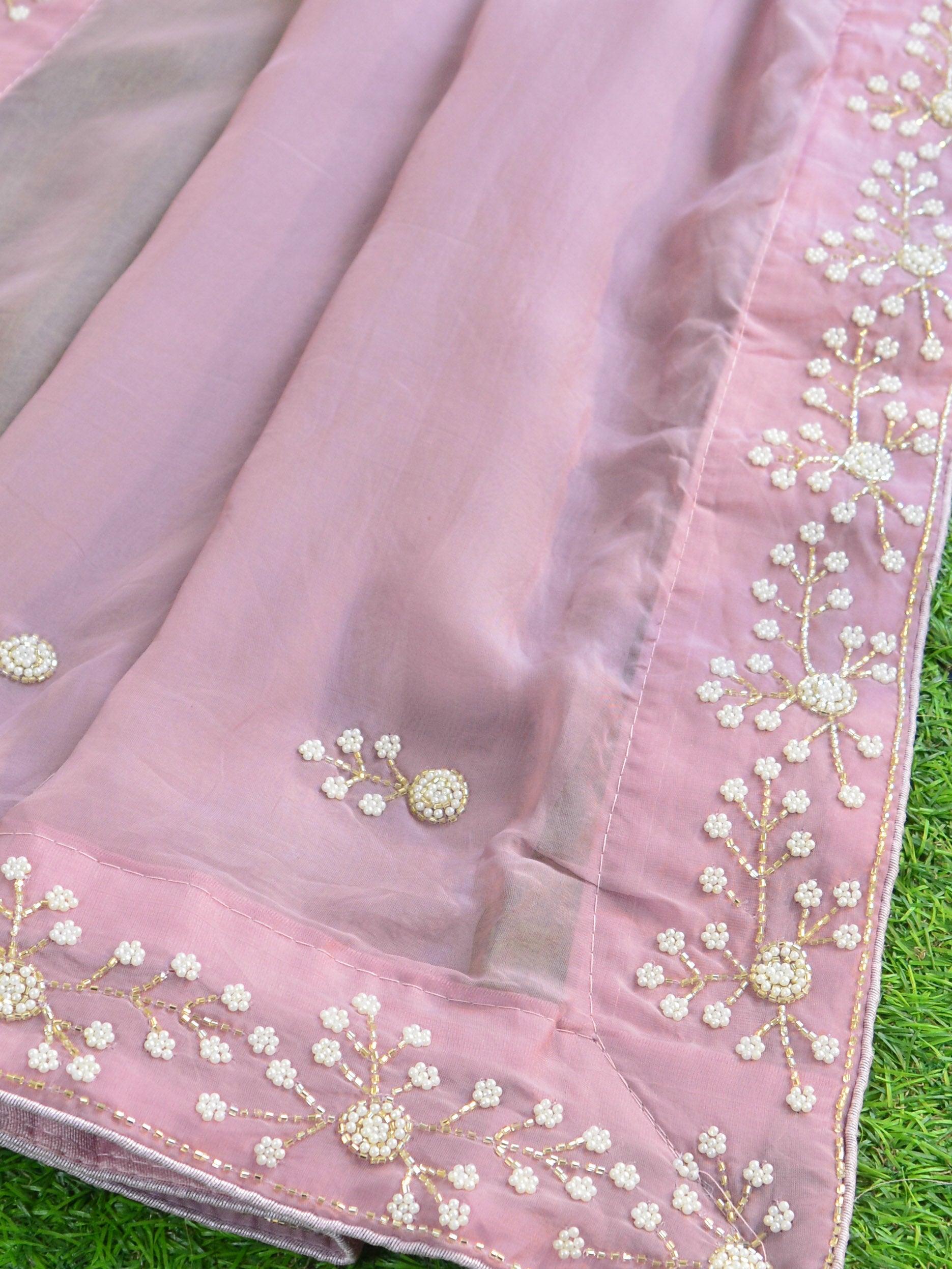 Banarasee Semi-Stitched Katdana & Zardozi Hand-work Lehenga Blouse & Dupatta-Pink