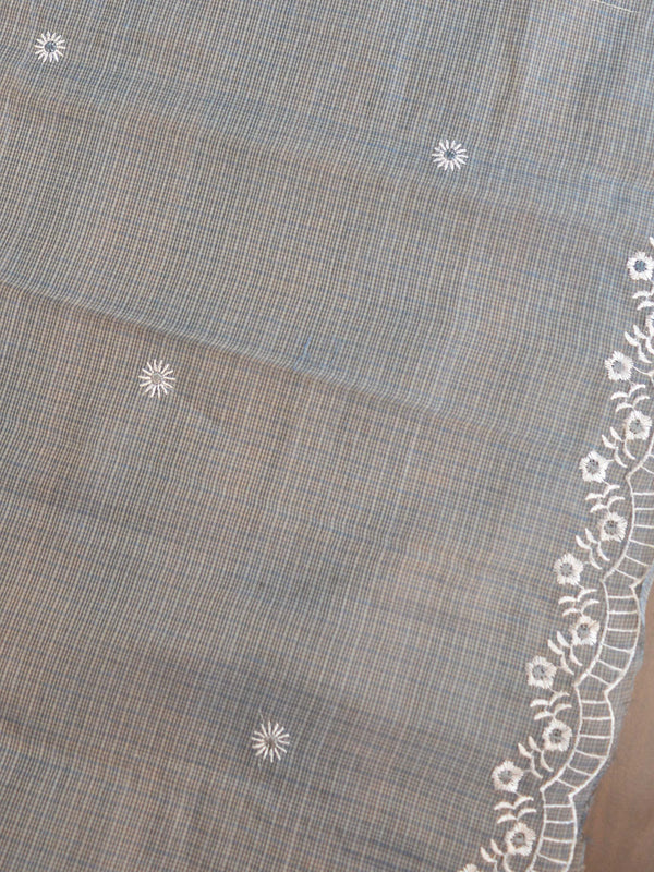 Banarase Kota Doria Heavy Hand-Embroidered Salwar Kameez Dupatta Set-Grey