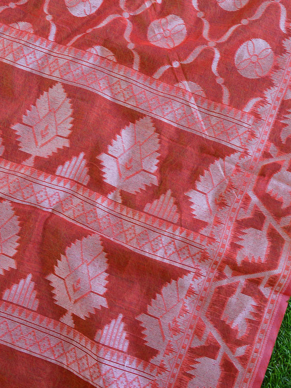 Banarasee Cotton Jamdani Saree With Resham Jaal-Peach