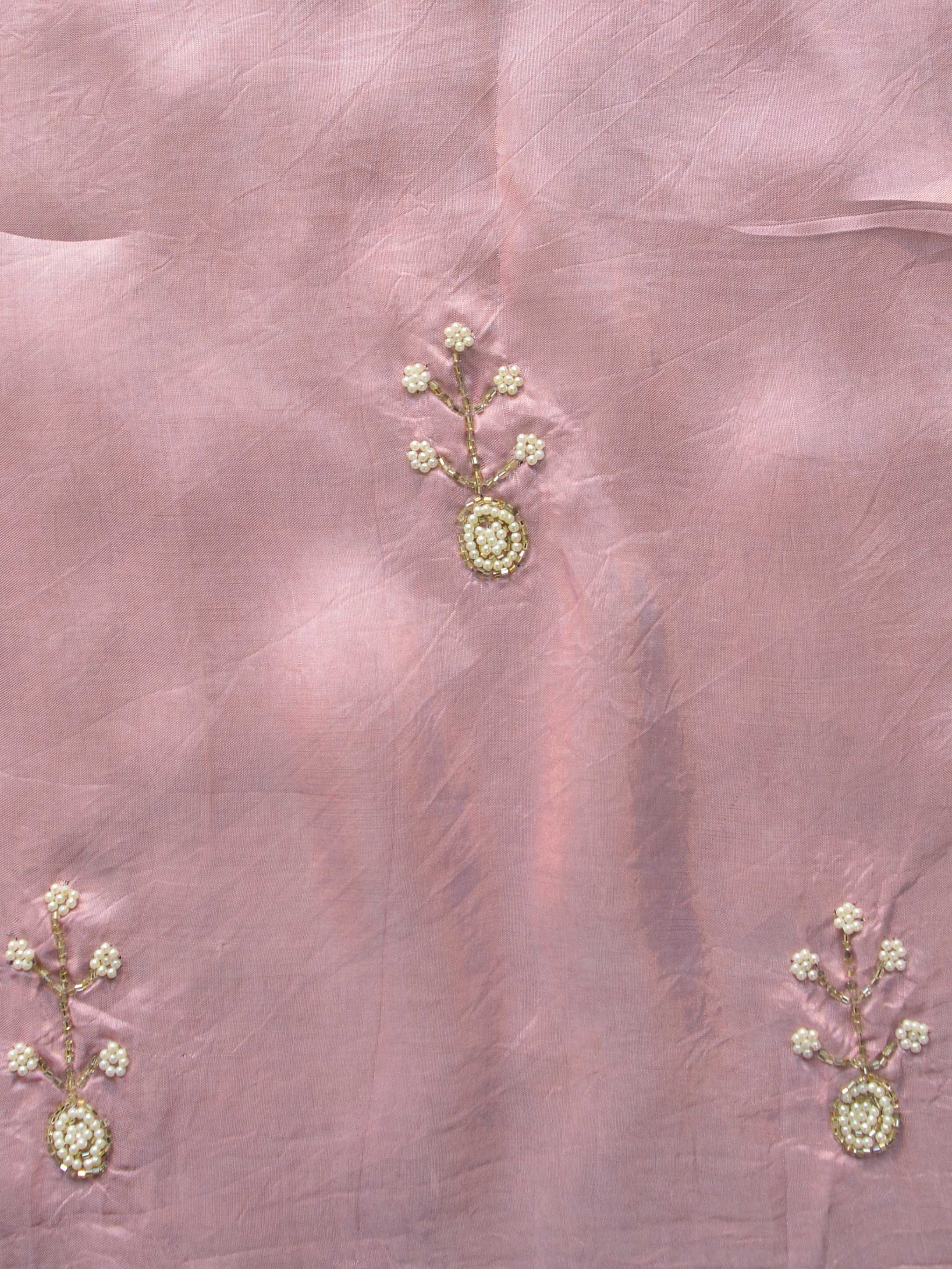 Banarasee Semi-Stitched Katdana & Zardozi Hand-work Lehenga Blouse & Dupatta-Pink