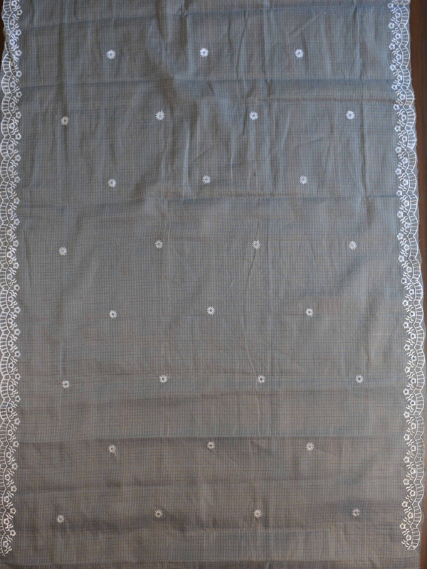 Banarase Kota Doria Heavy Hand-Embroidered Salwar Kameez Dupatta Set-Grey