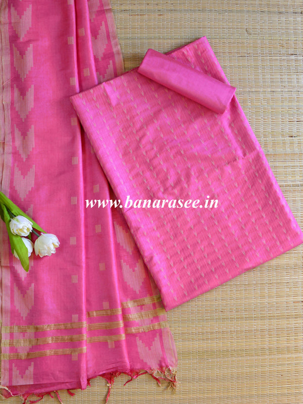 Handloom Silk Cotton Ghichha Woven Salwar Kameez Dupatta Set-Pink