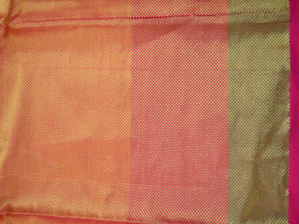 Banarasee Chanderi Cotton Temple Border Saree-Orange