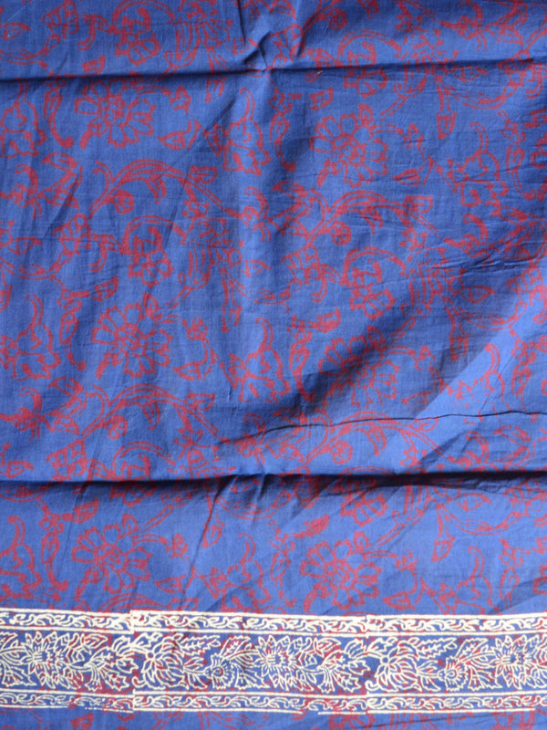 Handloom Mul Cotton Ajrakh Print Saree-Indigo