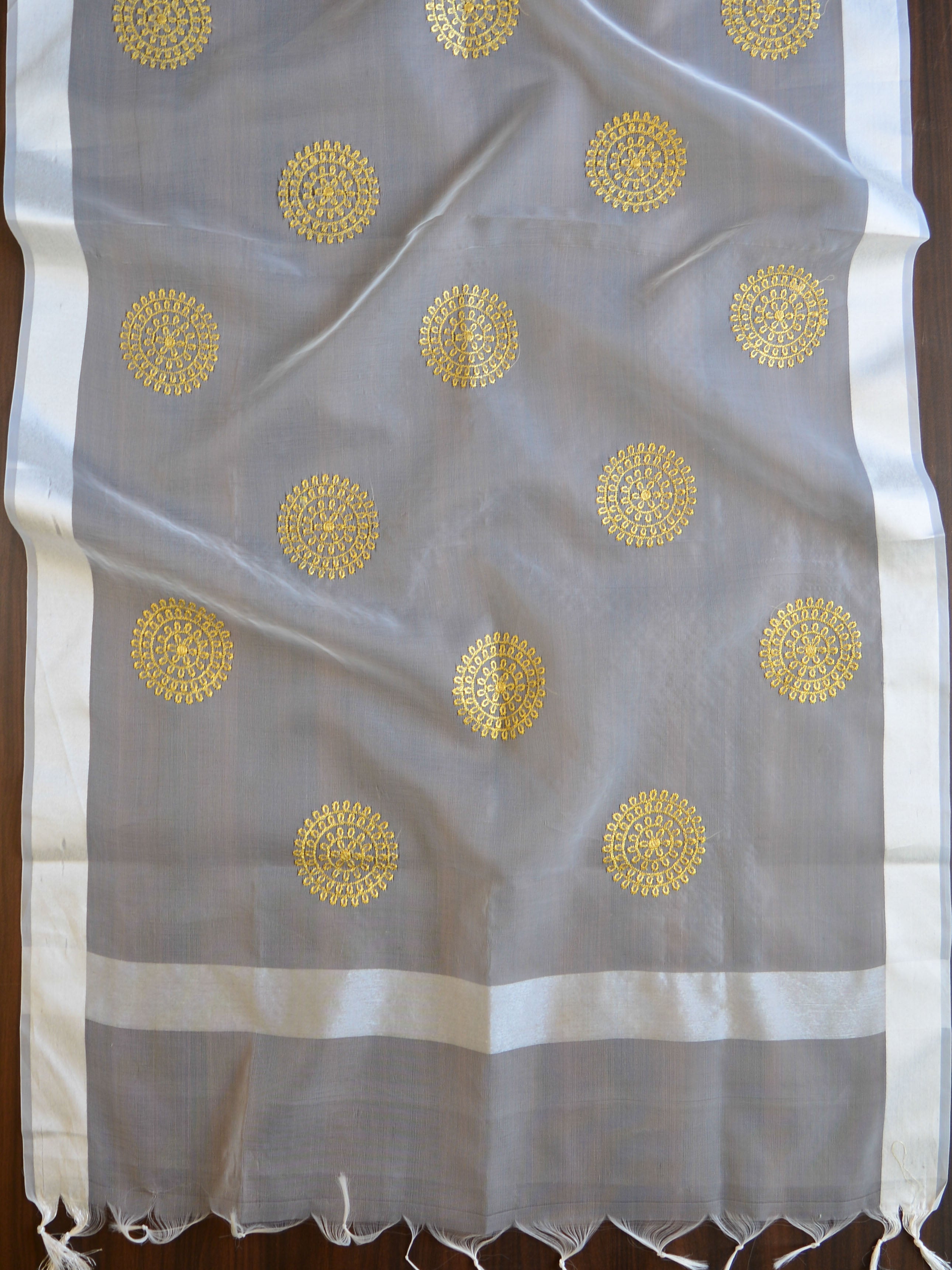 Banarasee Embroidered Gold Buta Design Organza Dupatta-White