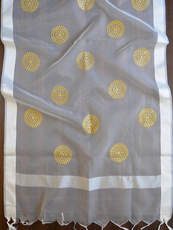 Banarasee Embroidered Gold Buta Design Organza Dupatta-White