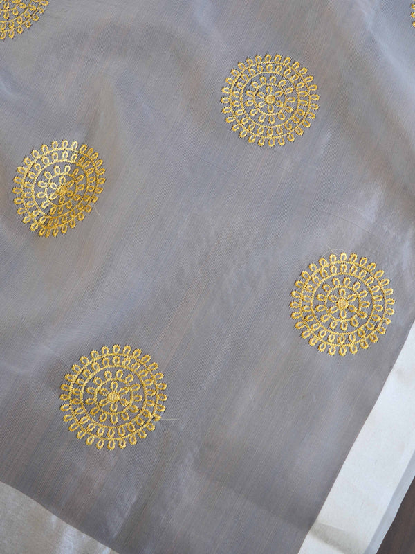 Banarasee Embroidered Gold Buta Design Organza Dupatta-White