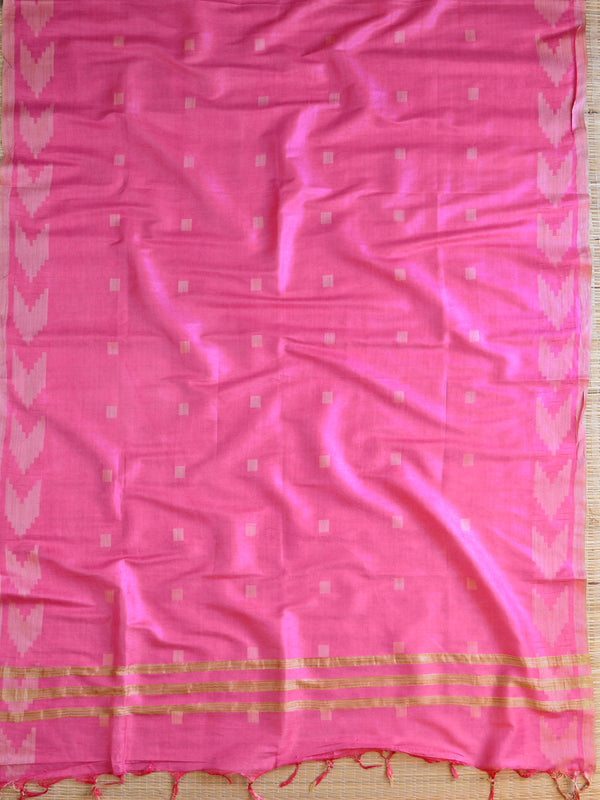 Handloom Silk Cotton Ghichha Woven Salwar Kameez Dupatta Set-Pink