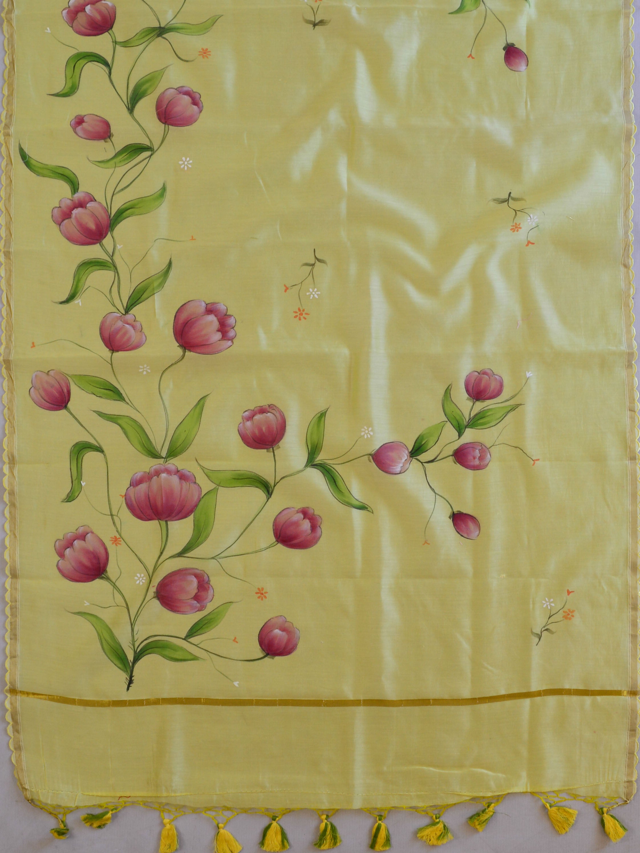 Banarasee Pure Chanderi Silk Hand-painted Salwar Kameez Set-Yellow
