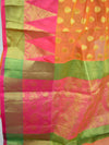 Banarasee Chanderi Cotton Temple Border Saree-Orange