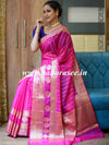 Banarasee Handwoven Semi-Chiffon Saree With Floral Border & Buti-Pink