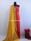 Banarasee Salwar Kameez Soft Cotton Ghicha Jaal Fabric & Dupatta-Red & Yellow