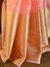 Banarasee Handwoven Semi Silk Saree Broad Zari Border-Peach