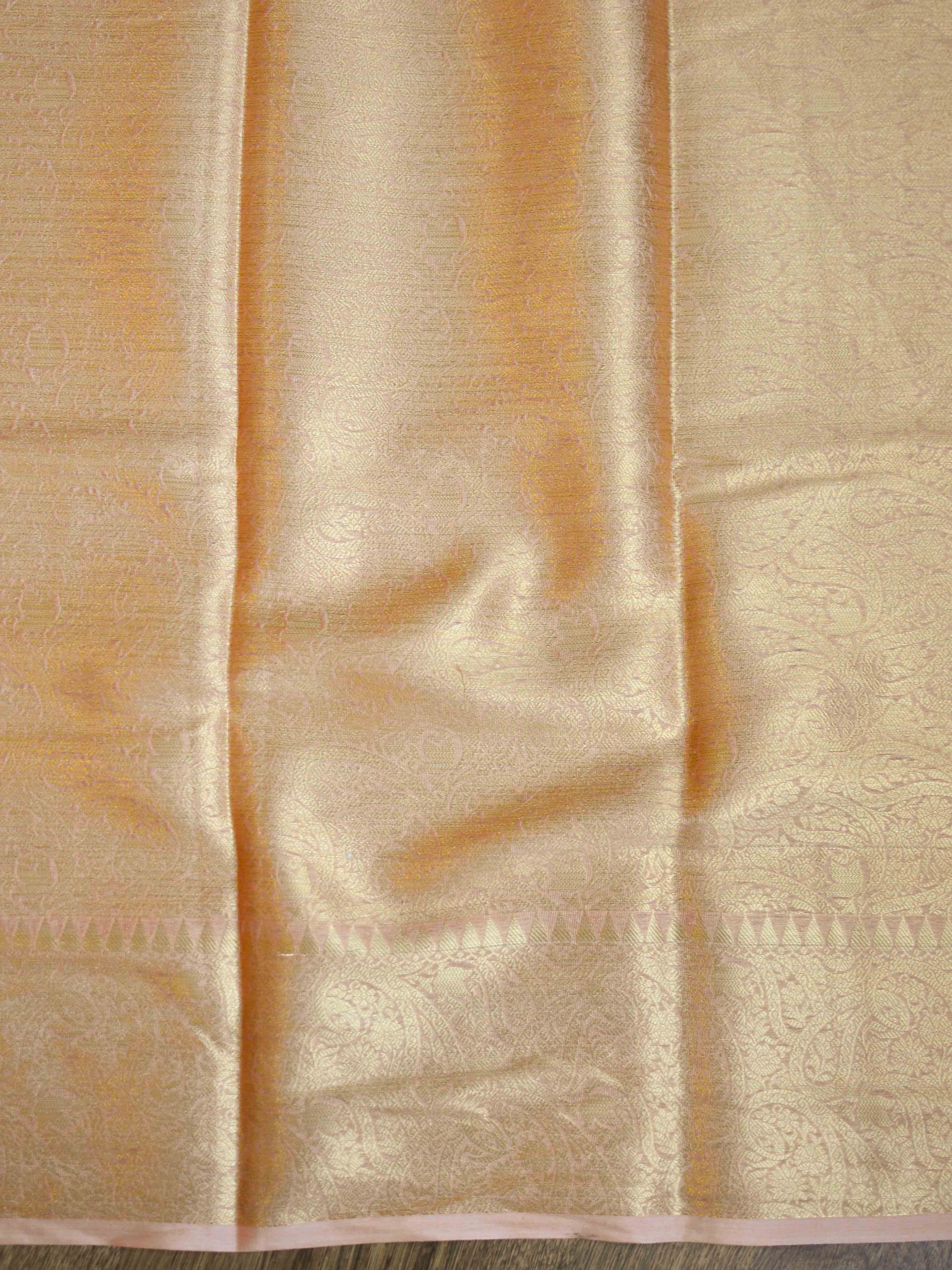 Banarasee Handwoven Semi Silk Saree Broad Zari Border-Peach