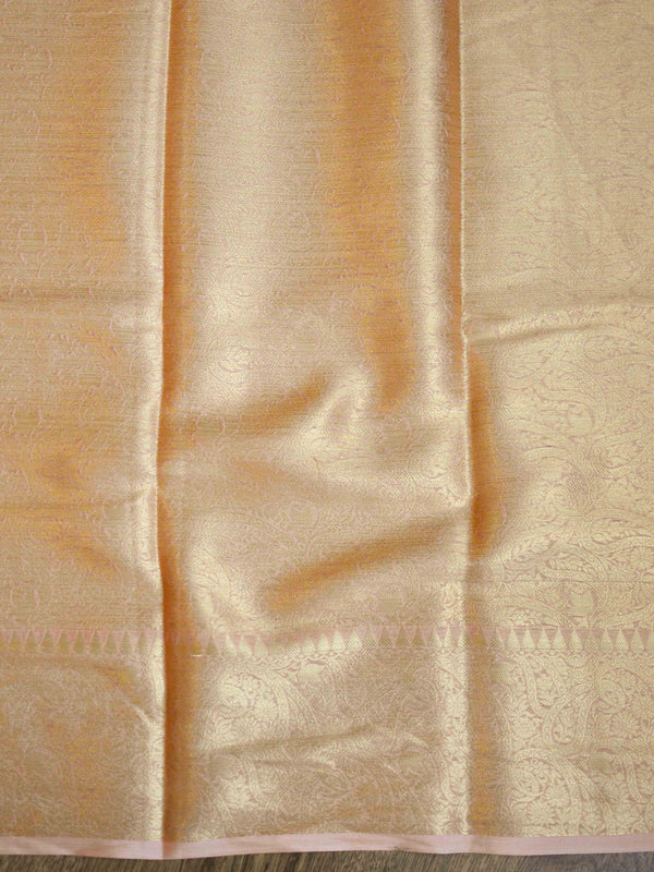 Banarasee Handwoven Semi Silk Saree Broad Zari Border-Peach
