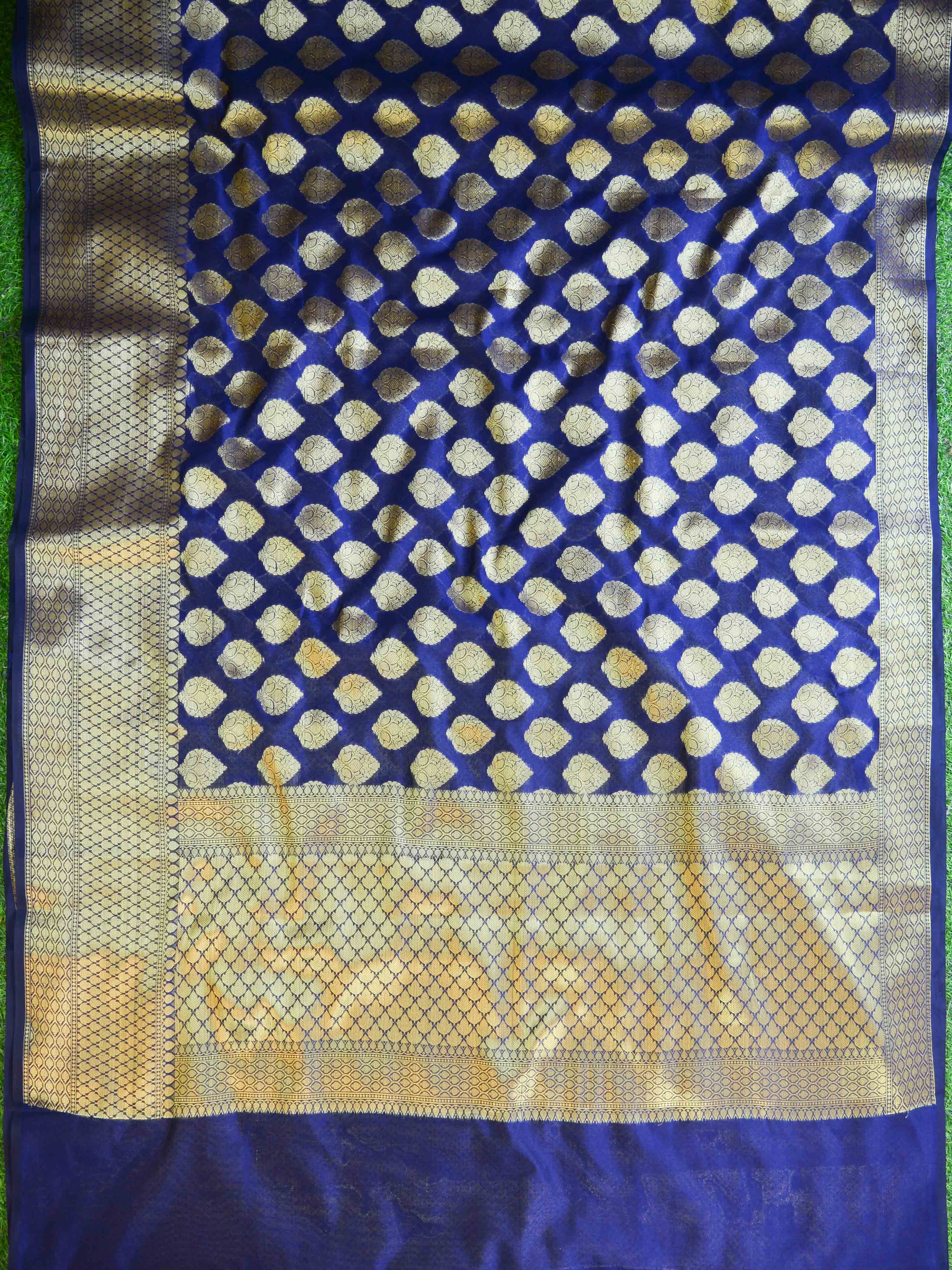 Banarasee Cotton Silk Saree With Zari Buti & Border-Deep Blue