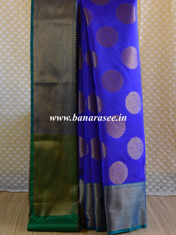 Banarasee Cotton Silk Mix Saree With Antique Zari Buta Design-Royal Blue