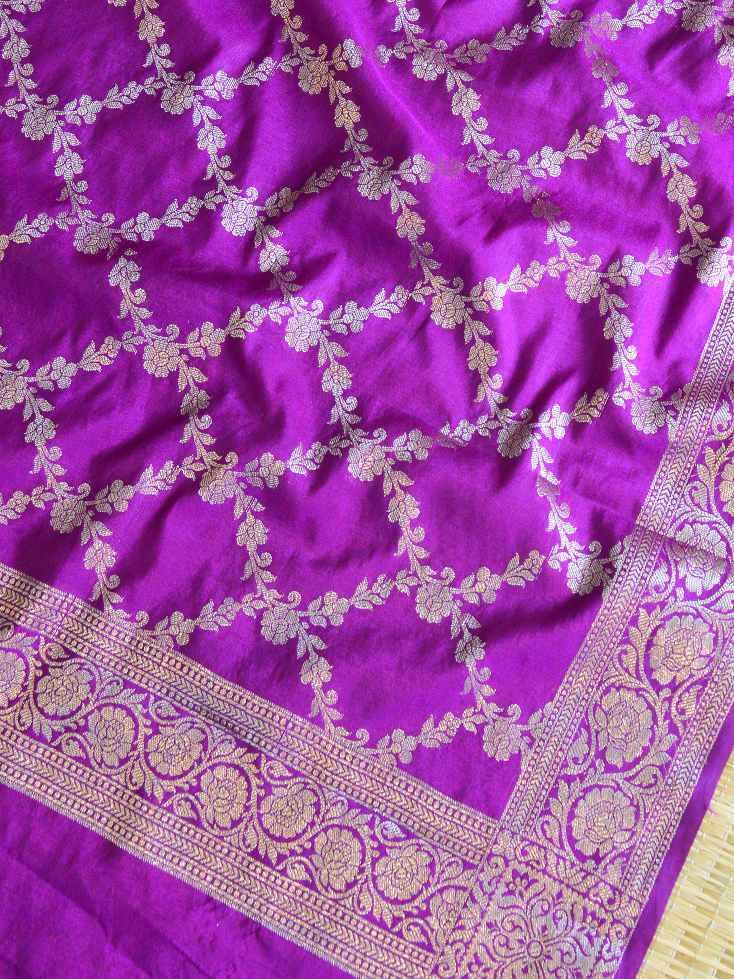 Banarasee Handwoven Semi-Silk Salwar Kameez Fabric With Zari Buta Design-Purple