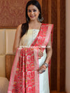 Banarasee Semi Silk Salwar Kameez Fabric With Multicolor Resham Woven Dupatta-Ivory White & Peach