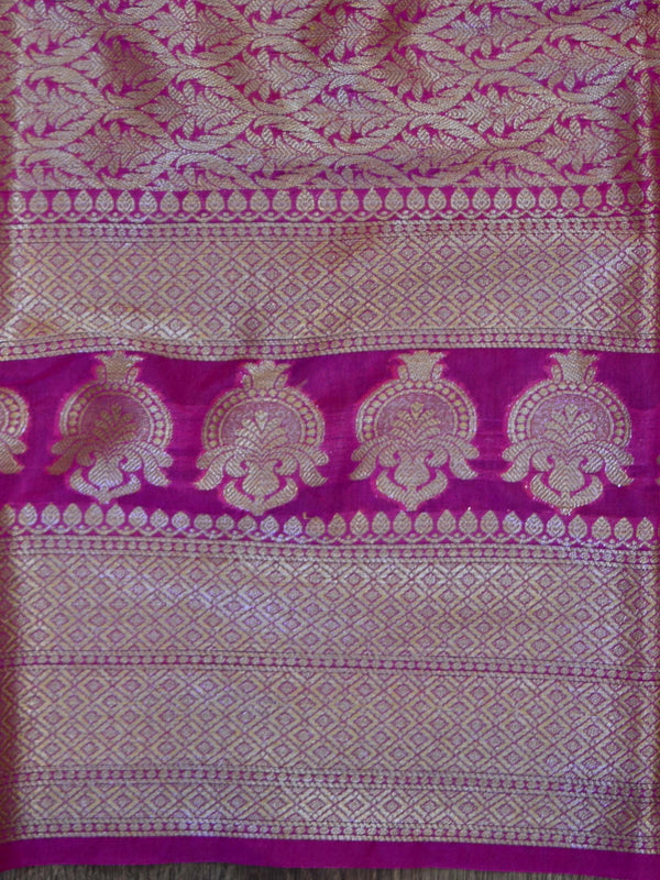 Banarasee Handwoven Semi-Chiffon Saree With Floral Border & Buti-Pink