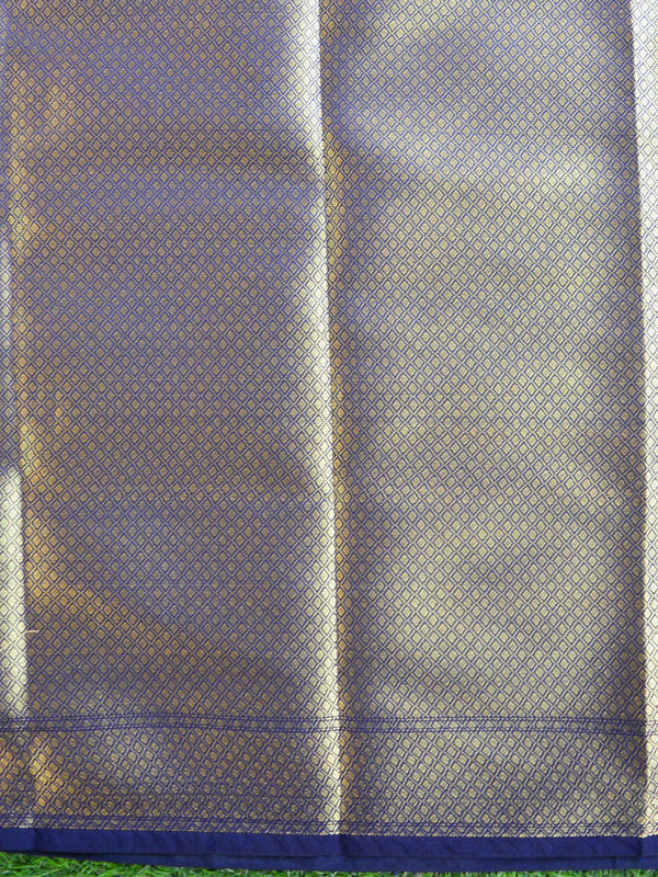 Banarasee Cotton Silk Saree With Zari Buti & Border-Deep Blue